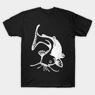 Distressed Catfish Fishing Fish White T-Shirt
